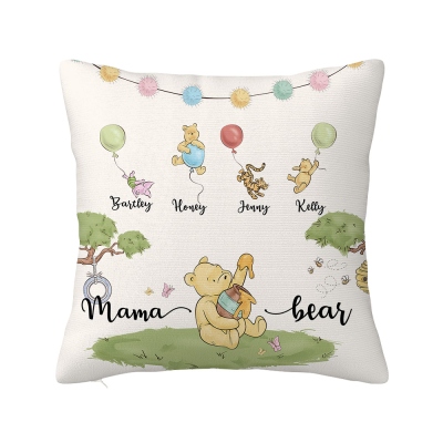 Custom Names Classic Winnie the Pooh Pillowcase, Pillow Cover with Optional Insert, Home Decor, Mother's Day/Father's Day Gift for Mom/Dad/Family