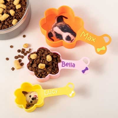 Personalized Dog Portrait Scoop with Name, 3D Printed Pet Paw with Bone Design Food Measuring Cup, Kibble Scoop, Gift for Dog Mom & Dad/Pet Lovers