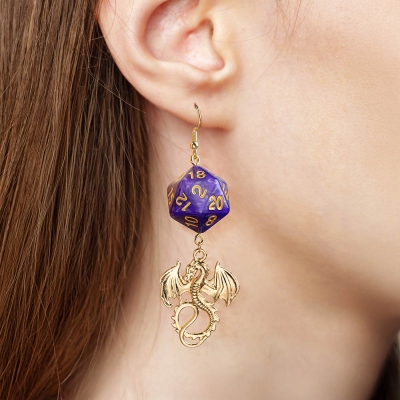 DND D20 Dragon Dice Dangle Earrings, Dragon Earrings, D20 Dice Earrings, DND Jewelry, DND Dice Earrings, D20 Jewelry, Earrings Gift, DND Gifts For Her