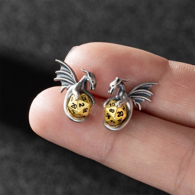 DND Small D20 Dice Dragon Earrings, Tiny Stud Earrings, Dragon Earrings, D20 Dice Earrings, Tiny Earrings, Dice Stud Earrings, Brass Stud Earrings