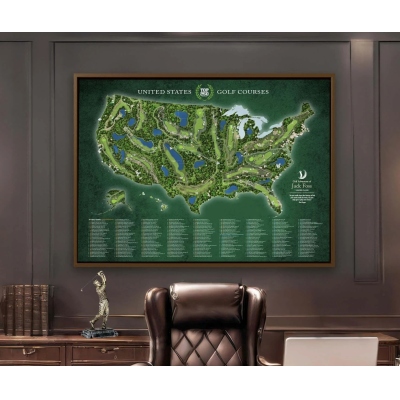 Top 250 Golfplätze in den USA Karte, Pinnwandkarte oder Wandkunst, Bestes Geschenk für Golfer, Personalisierte &amp; Farboptionen, Öffentlicher und privater Platz