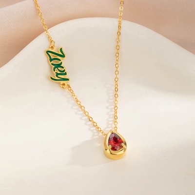 Personalized Sideways Enamel Name Necklace with Birthstone, Sterling Silver 925 Women's Jewelry, Birthday/Anniversary/Mother's Day Gift for Her/Mom