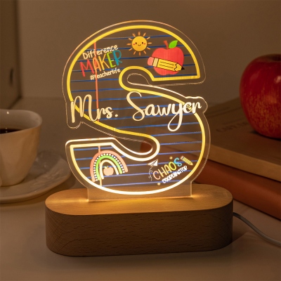 Personalized Name Alphabet Teacher's LED Night Light, Acrylic Name Plate Lamp with Wooden Base, Teacher's Day/Appreciation Gift for Teachers/Educators