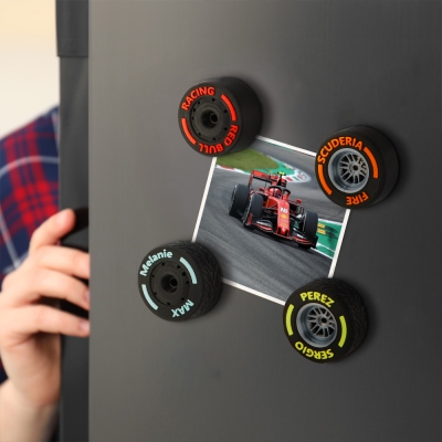 Personalized 3D Printed Car Racing Tire Fridge Magnet, Custom Text Racing Wheel Replica, Strong Magnet Motorsport Decor, Gift for Men/Racing Lovers