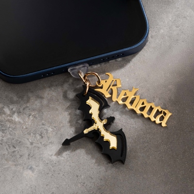 Custom Name Soaring Dragon Dust Plug Charm, Fourth Wing Phone Charm, Dragon Rider Kindle Charms, Flying Dragon USB-C Dust Cover, Fantasy Dragon