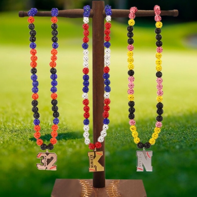 Personalized Baseball Initial/Number Rhinestone Beaded Necklace with Name, Men's Jewelry, Birthday/Game Day Gift for Sports Lovers/Baseball Players
