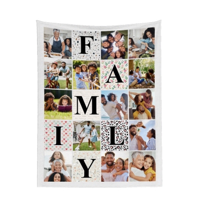 Personalized Family Photo Collage Blanket, Flannel/Sherpa Soft Bed Couch Throw, Home Decor, Birthday/Mother's Day/Father's Day Gift for Family/Mom/Dad