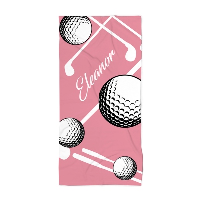 Personlig strandhandduk med golfboll och namn, snabbtorkande badhandduk, sommarsemester/strand/poolfestfavorit, present till golfälskare/spelare/tränare