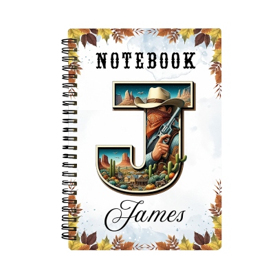 Personlig initial och namn i västerländsk spiralanteckningsbok, A5-format, mjukt omslag, linjerad anteckningsbok, lantlig rustik anteckningsbok, present till cowboys/hästälskare