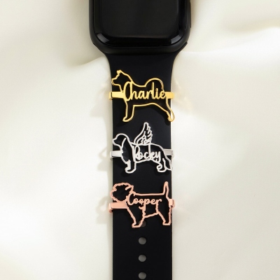 Personalized Pet Silhouette Watch Charm with Name & Angel Wings, Minimalist Dog/Cat Memorial Tag, Watch Band Accessory, Gift for Pet Lover/Owner