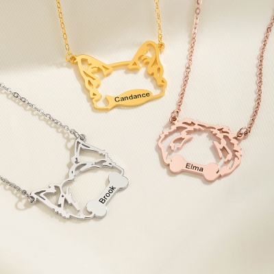 Custom Pet Head Outline Necklace with Name, Minimalist Dog/Cat Silhouette Pendant with Multiple Pet Option, Pet Memorial Jewelry, Gift for Pet Lovers