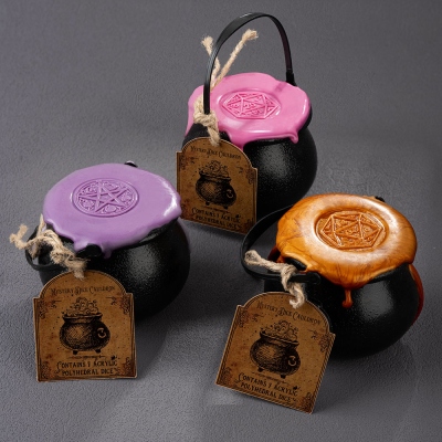 Mystery Dice Cauldrons With Wax Seal- A full Set of 7 Polyhedral Dice Inside, Acrylic Dice, Halloween Decorations, DND Dice Set, Halloween Gift