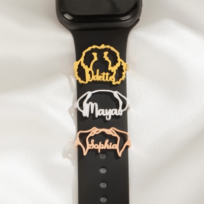 Personalized Pet Head Outline Watch Charm with Name, Minimalist Dog/Cat Silhouette Tag, Pet Memorial Jewelry, Watch Band Accessory, Gift for Pet Lover
