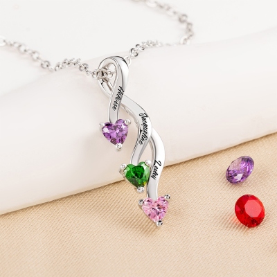 Custom Name Birthstone Necklace, Engraved 1-8 Names Charm with Birthstones, Family Jewelry, Birthday/Christmas/Anniversary Gift for Mom/Family/Her