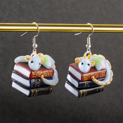 Miniature Book Dragon Handmade Earrings, Bookish Stack Jewellery, Dragon Handmade Jewelry, Edgy Earring, DND Jewelry Gift