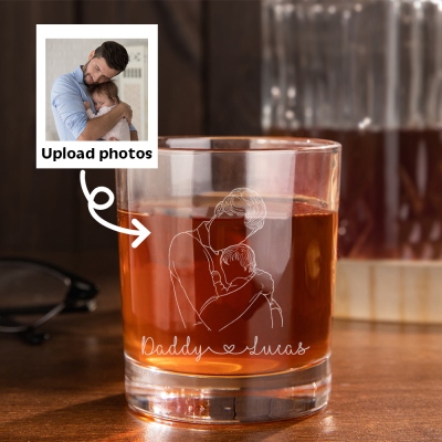 Personalized Name & Portrait Outline Father's Wine Glass, Men's 10oz Whiskey Old Fashioned Glass, Birthday/Father's Day Gift for Dad/Him/Husband