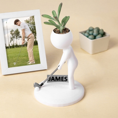 Personalized Name 3D Printed Golf Succulent Planter, Golfer Design Plant Pot with Drainage, Home Decor, Birthday/Anniversary Gift for Golf Lovers