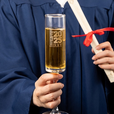 Personalized Name Graduation Champagne Flute, Custom Engraved 6oz Champagne Glass, Class of 2025 Graduation Favor, Graduation Gift for Family/Friends