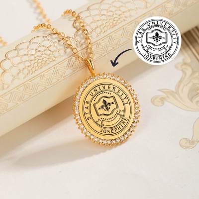 Personalized Name & Logo Graduation Necklace, Custom Engraved High School University Badge Pendant, Graduation Jewelry, Memorial Gift for Graduates