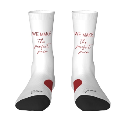 Custom Name We Make the Perfect Pair Socks Set of 2 Pairs, Unisex Adult Crew Socks Long Stockings, Valentine's Day/Anniversary/Wedding Gift for Couple