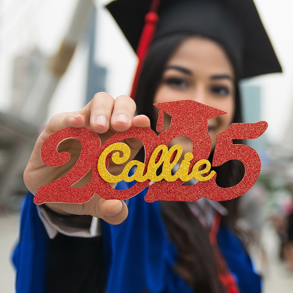 Custom 2025 Glitter Graduation Photo Prop, Wooden Graduation Sign with Name Senior Party Decoration/Dormitory Decoration, Graduation Gift
