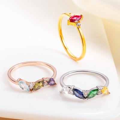 Personalized Multiple Marquise Birthstones Ring, Women's Dainty Ring, Sterling Silver 925 Birthstone Jewelry, Birthday/Mother's Day Gift for Her/Mom