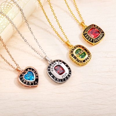 Personalized Graduation Necklace with Birthstone, High School University Memento Necklace Class of 2025, Graduation Jewelry, Gift for Graduates