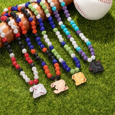 Personalized Baseball Initial/Number Rhinestone Beaded Necklace with Name, Men's Jewelry, Birthday/Game Day Gift for Sports Lovers/Baseball Players