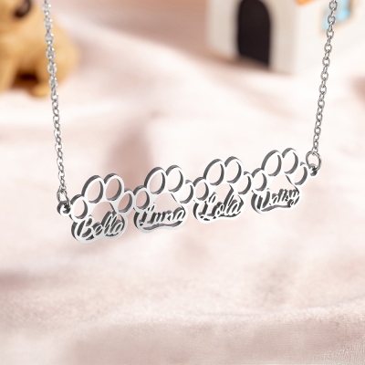 Personalized Names Multiple Pet Paw Charms Necklace, Custom Tiny Paw Necklace, Dainty Pet Jewelry, Birthday/Anniversary Gift for Pet Owners/Lovers