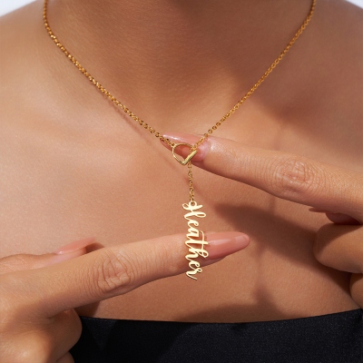 Personalized Name Stirrup Lariat Necklace, Y Necklace with Name Charm, Sterling Silver 925 Women's Jewelry, Gift for Horse Lovers/Equestrians