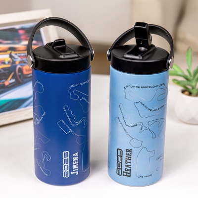 Custom Name Race Track Insulated Tumbler with Handle, Racing Car Circuit Art 15oz Cup, Birthday/Anniversary Gift for Auto Enthusiasts/Racing Lovers