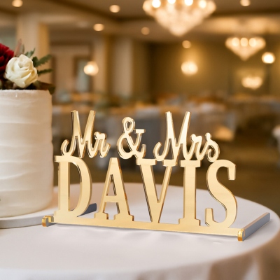 Personalized Mr and Mrs Wedding Name Sign, Sweet Surname Table Sign, Wood/Acrylic Wedding Decor, Wedding/Anniversary Gift for Newlyweds/Couples