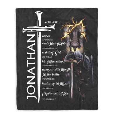 Custom Name Cross Sword Bible Verses Blanket, Flannel/Sherpa Soft Bed Couch Throw, Home Decor, Birthday/Father's Day Gift for Kids/Him/Dad/Grandpa