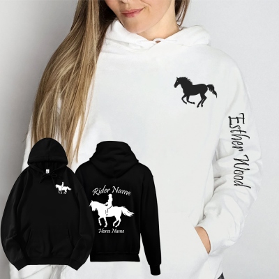 Anpassad t-shirt/tröja/hoodie med namn för häst och ryttare, jockeyryttares träningskläder, födelsedags-/årsdags-/julklapp för ryttare/ryttare