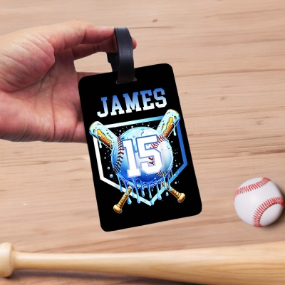 Custom Name & Number Ice Cream Dripping Baseball Luggage Tag, Baseball Name Tag, Sports Equipment Bag Tag, Gift for Baseball Lovers/Players/Teammates