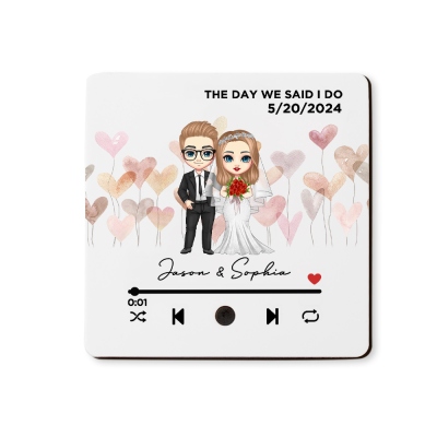 Personalized Bride and Groom Song Plaque Fridge Magnet with Wedding Date and Name, Music Player Refrigerator Magnet, Anniversary Gift for Couple