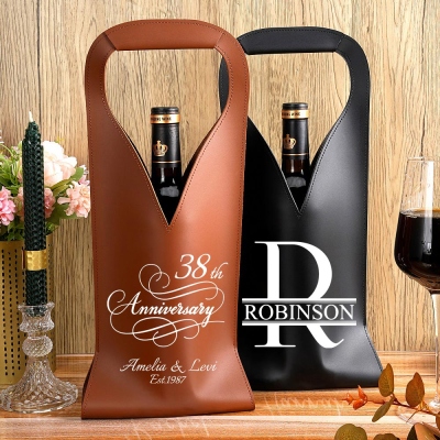 Personalized Wine Tote with Name, Monogrammed PU Leather Wine Bag for Celebrations, Housewarming/Anniversary/Wedding Gift for Couples/Newlyweds