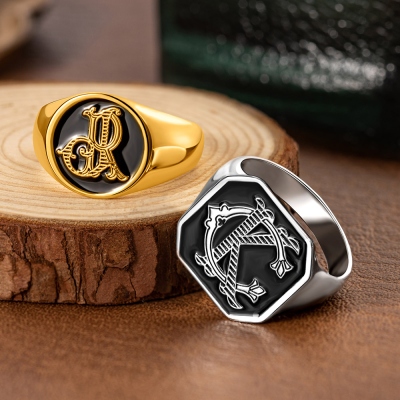 Custom Double Initials Engraved Unisex Signet Ring, Two Letters Intertwined Monogrammed Ring, Sterling Silver 925 Jewelry, Gift for Him/Her/Couple