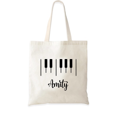 Custom Name Piano Tote Bag, Large Capacity Canvas Handbag, Piano Lesson Bag, Birthday/Teacher's Day/Appreciation Gift for Music Teachers/Musicians