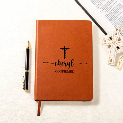 Personalized Name Cross Notebook, Vegan Leather Christian A5 Prayer Journal, Notebook for Bible Study, Birthday/Baptism Gift for Family/Friends