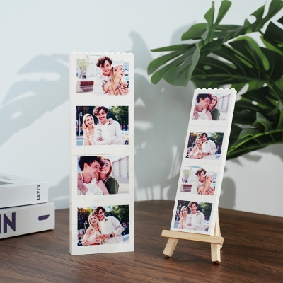 Personalized 1-4 Photos Building Blocks with Wooden Stand, DIY Pictures Brick Puzzle, Valentine's Day/Mother's Day/Memorial Gift for Couple/Mom/Family