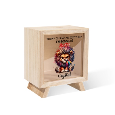 Personalized Name Grumpy Animal Children's Piggy Bank, Wooden Clear Window Money Box Swear Jar, Birthday/Christmas Gift for Kids/Teens/Boys/Girls