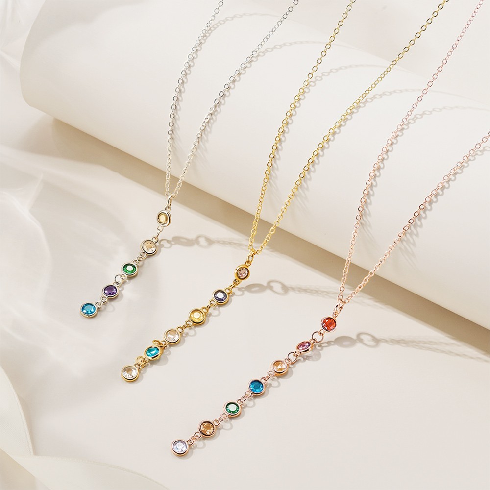Personalized Family Birthstone Necklace, Vintage Gemstone Sterling Silver Necklace, Women's Jewelry, Birthday/Mother's Day Gift for Mom/Grandmom/Her