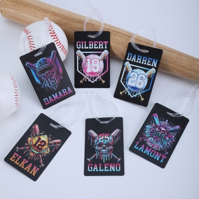 Personalized Name & Number Ice Cream Dripping Baseball Tag, Baseball Name Tag, Sports Equipment Bag Tag, Gift for Baseball Lovers/Players/Teammates