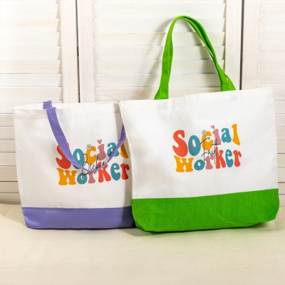 Personalized Name Social Worker Design Tote Bag, Large Capacity Reusable Shopping Bag, Appreciation/Birthday/Christmas Gift for Social Workers