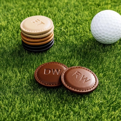 Personalized Monogram Golf Ball Marker Set of 2, PU Leather Magnetic Hat Clip, Golf Accessories, Birthday/Father's Day Gift for Golf Players/Dad