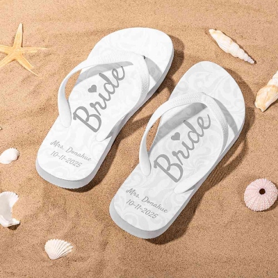 Personalized Name & Date Couple's Flip Flops with Rubber Soles, Bride & Groom Slippers for Honeymoon, Wedding/Anniversary Gift for Newlyweds/Couples