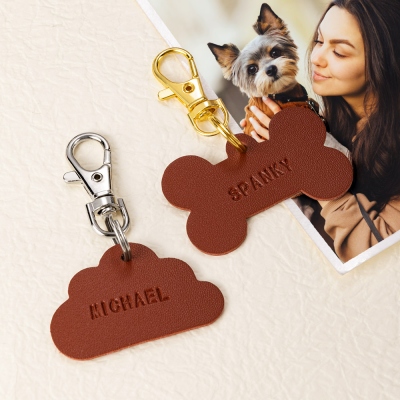 Personalized Stamped Leather Pet Name Tag, Custom Name Dog Cat ID Collar Tag, Multicolor Bag Charm, Backpack Accessory, Gift for Pet Owners