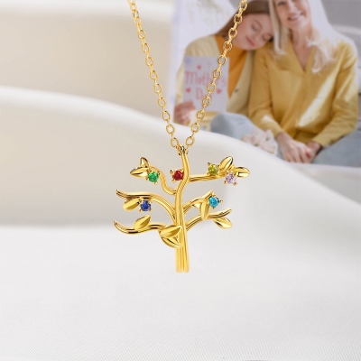 Personalized Family Tree Necklace with Birthstones, Sterling Silver 925 Dainty Family Jewelry, Birthday/Mother's Day Gift for Her/Mom/Grandma