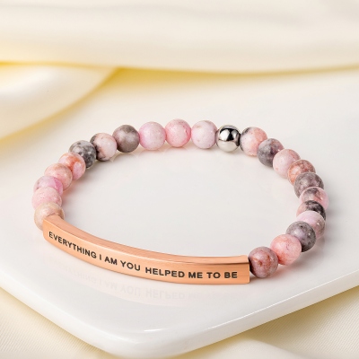 Custom Engraved Bar Natural Stone Bracelet, Personalized Beaded Bracelet, Birthday/Mother's Day/Anniversary Gift for Her/Mom/Family/Friends